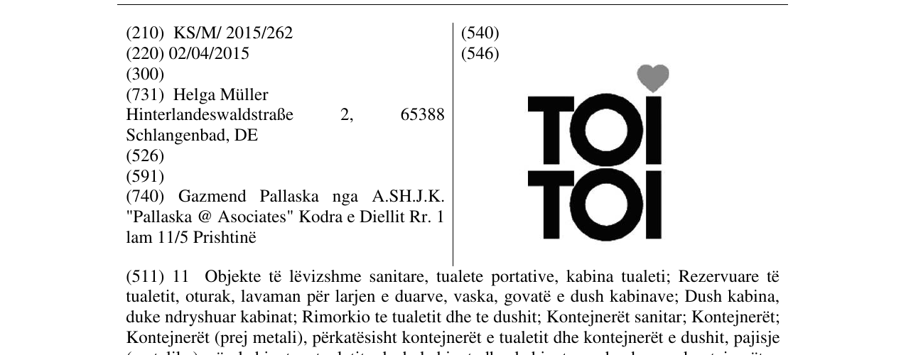 Zëri i markës TOI TOI në buletin