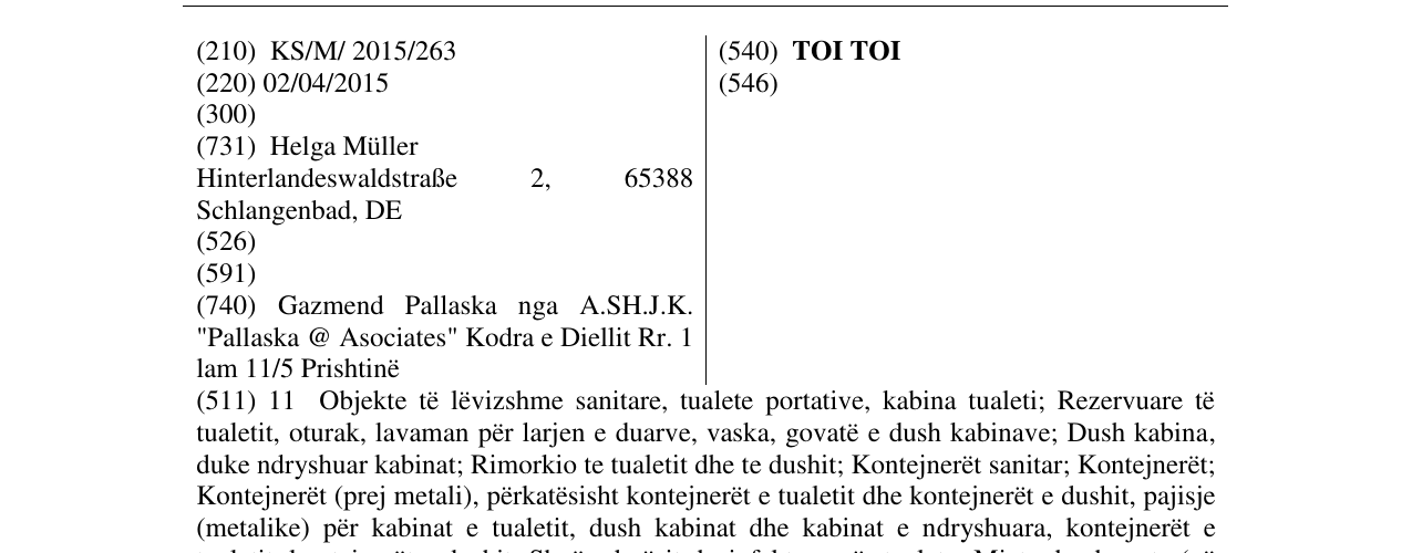 Zëri i markës TOI TOI në buletin