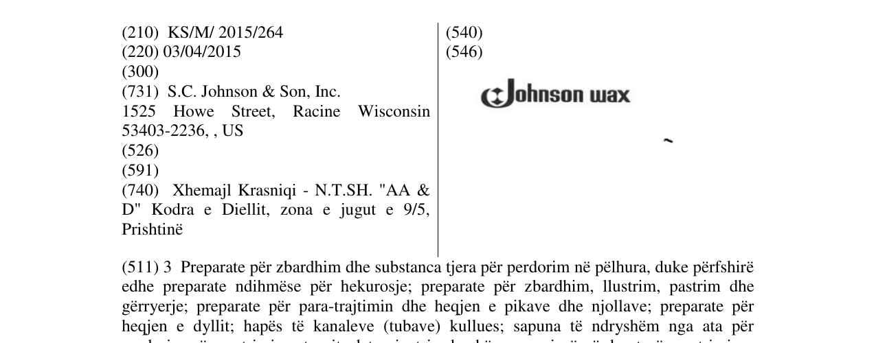 Zëri i markës Johnson wax në buletin