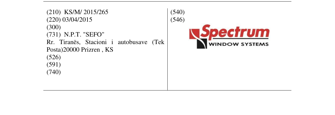 Zëri i markës Spectrum window systems në buletin