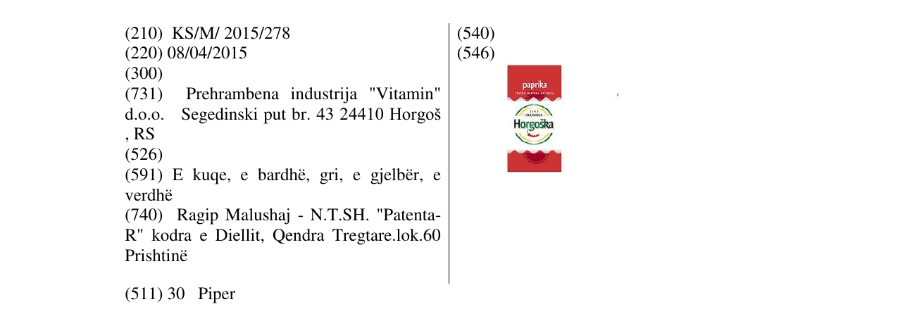 Zëri i markës Horgoska në buletin