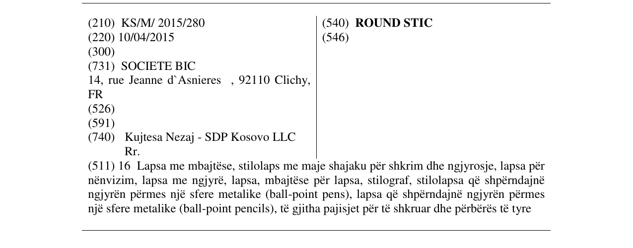 Zëri i markës ROUND STIC në buletin
