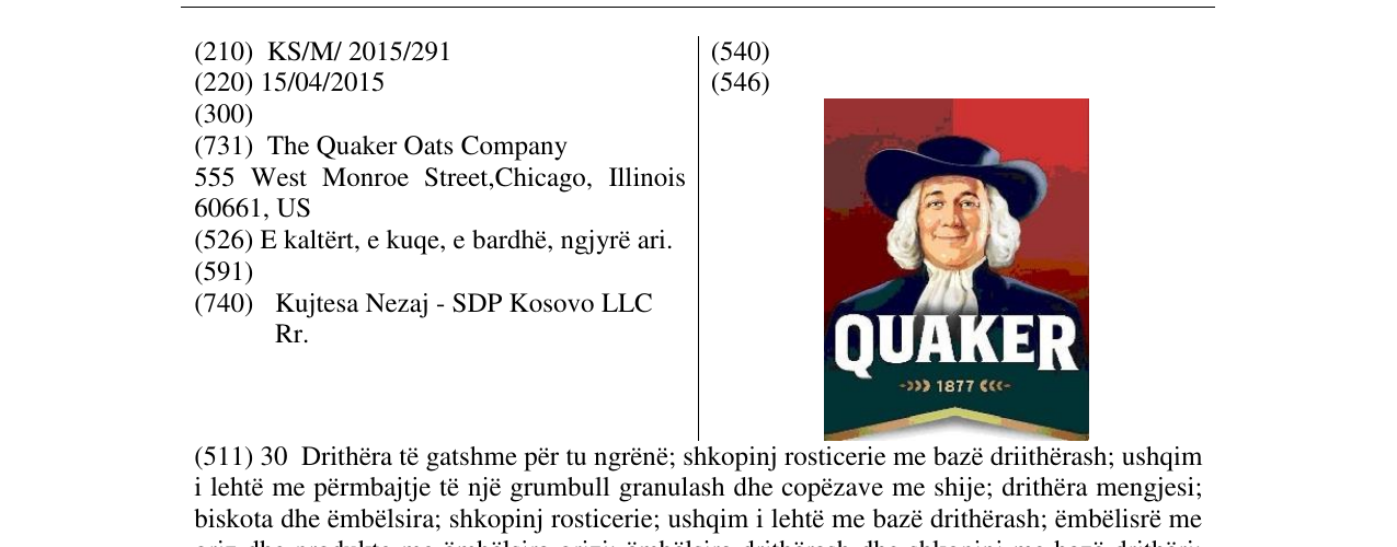 Zëri i markës QUAKER 1877 në buletin