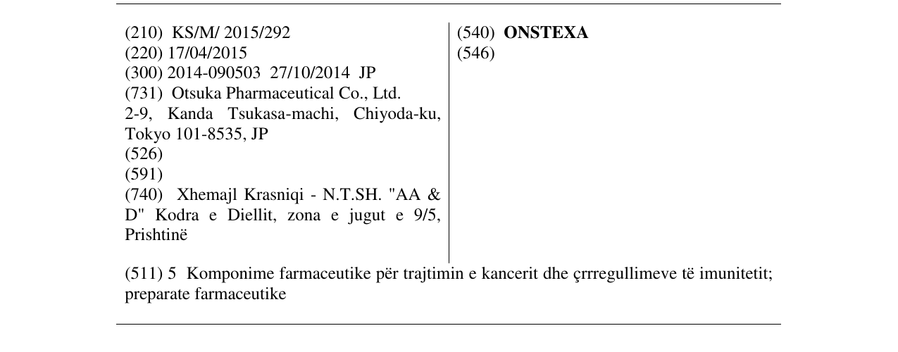 Zëri i markës ONSTEXA në buletin