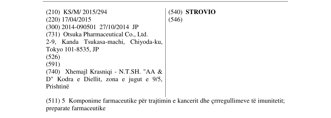 Zëri i markës STROVIO në buletin