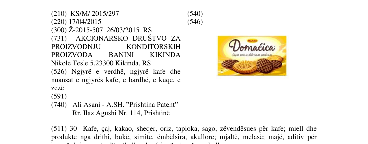 Zëri i markës Domacica në buletin