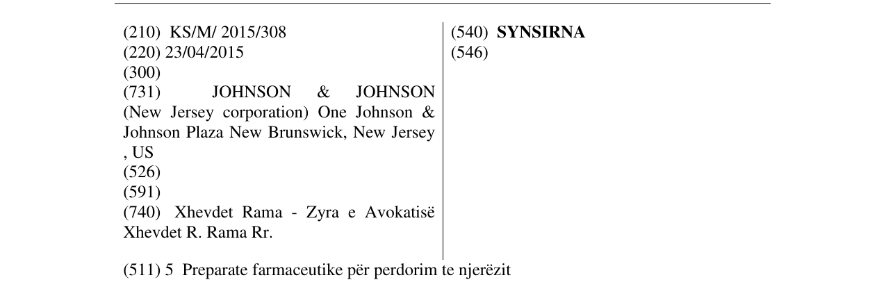 Zëri i markës SYNSIRNA në buletin