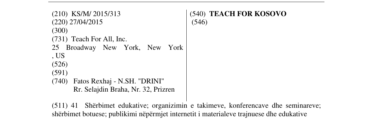 Zëri i markës TEACH FOR KOSOVO në buletin