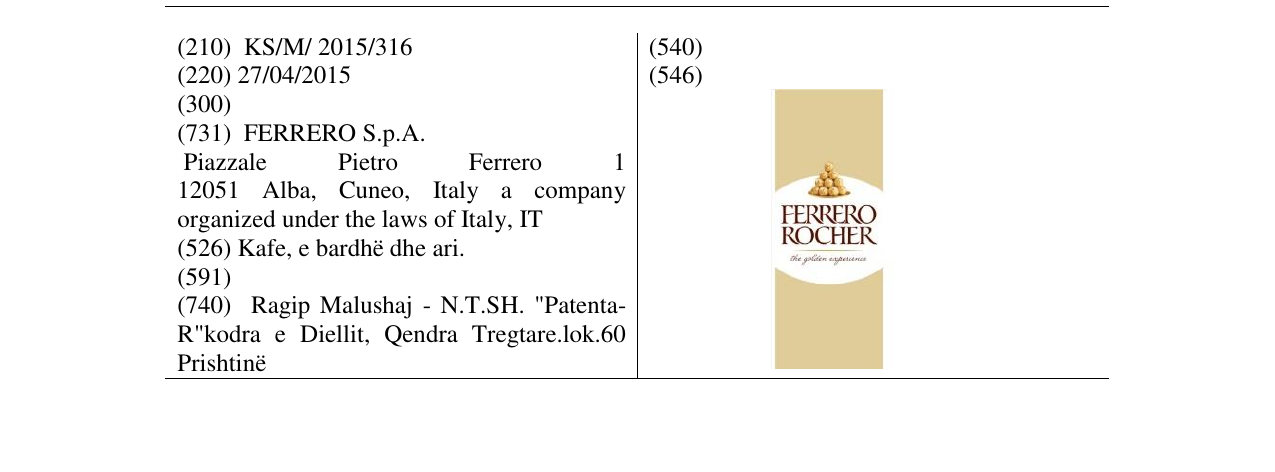 Zëri i markës FERRERO ROCHER në buletin