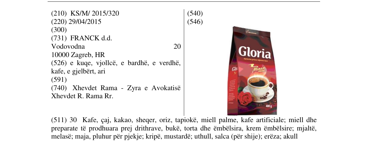 Zëri i markës Gloria në buletin