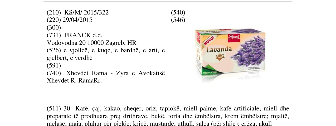 Zëri i markës Lavanda në buletin