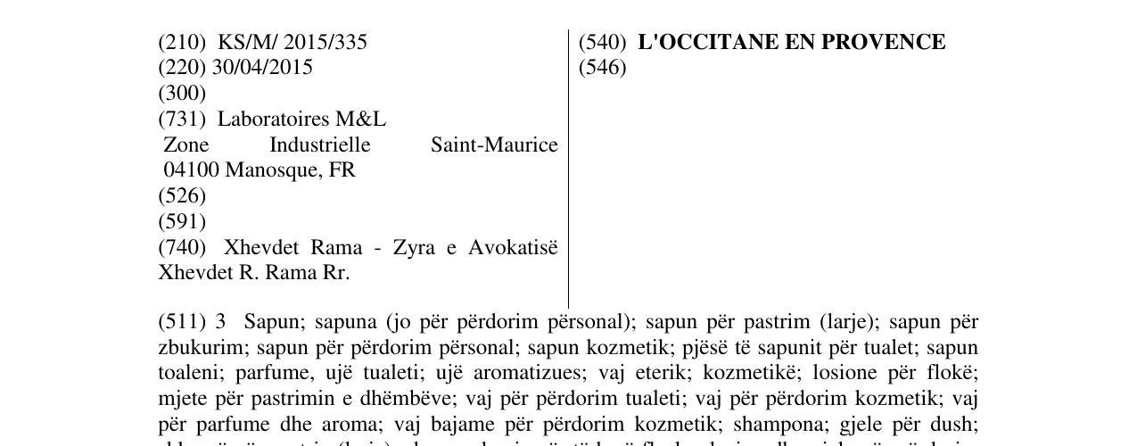 Zëri i markës L'OCCITANE EN PROVENCE në buletin
