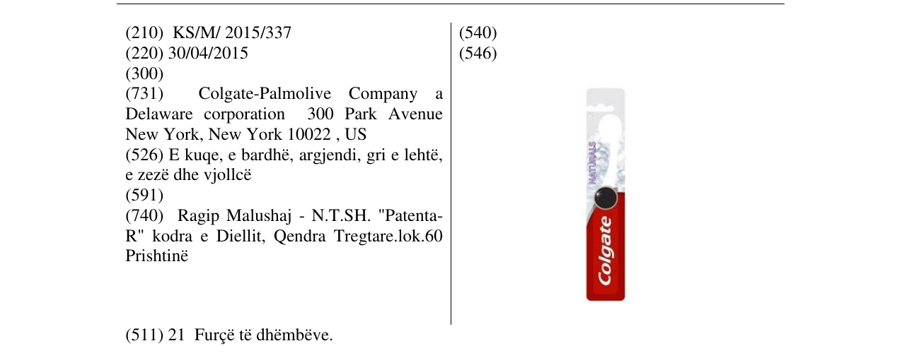 Zëri i markës Colgate Natyrals në buletin