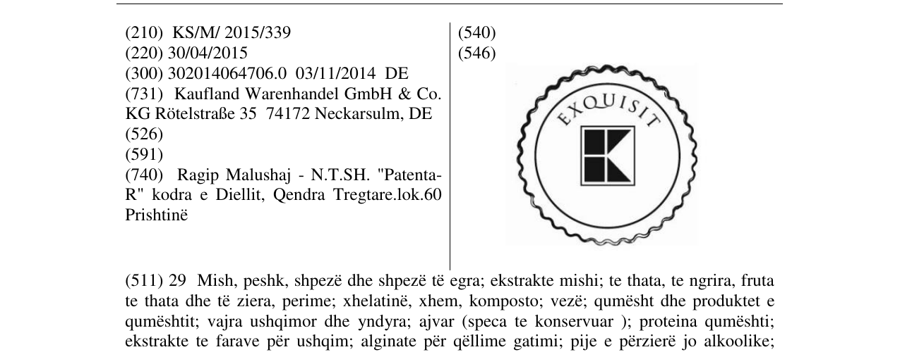 Zëri i markës EXQUISIT në buletin
