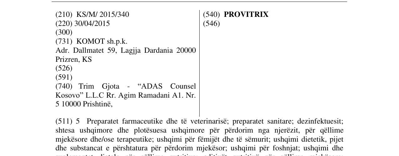 Zëri i markës PROVITRIX në buletin
