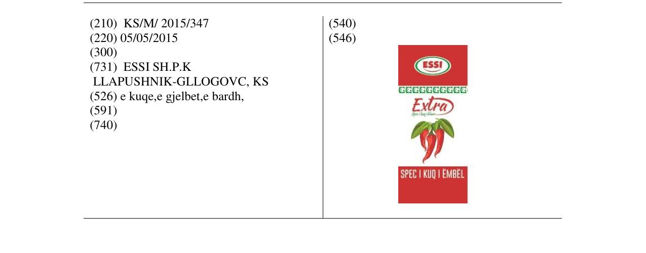 Zëri i markës Extra ESSI spec I kuq I embel në buletin