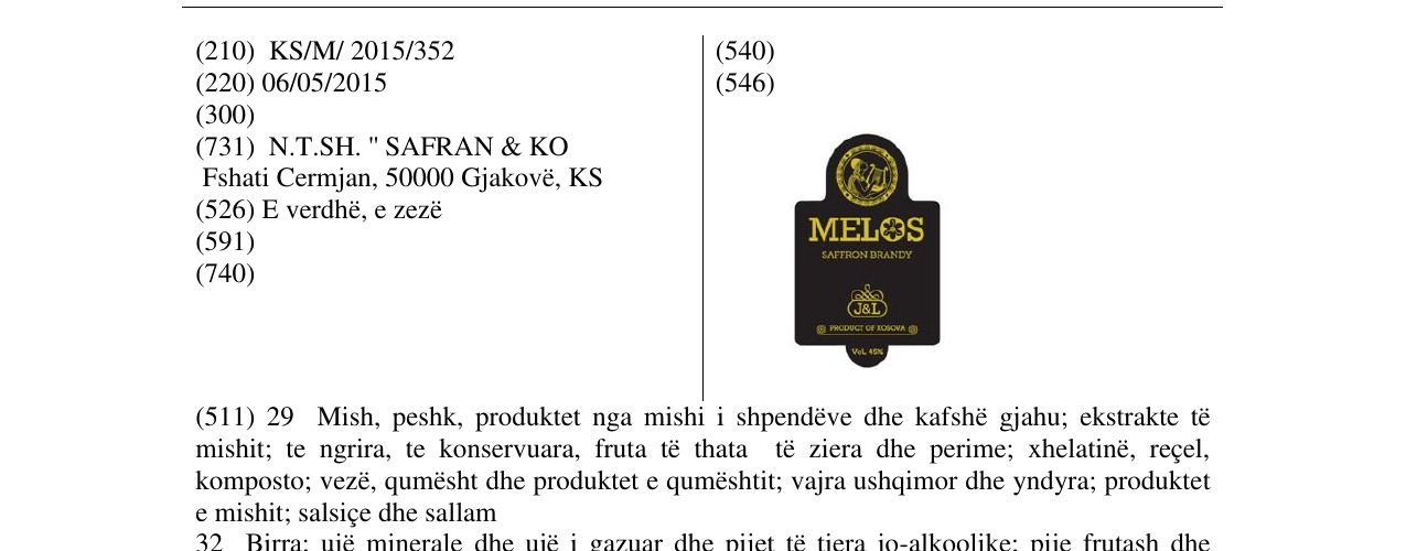 Zëri i markës MELOS J&L në buletin