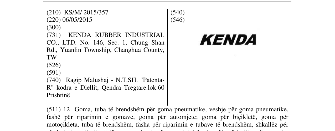 Zëri i markës KENDA në buletin