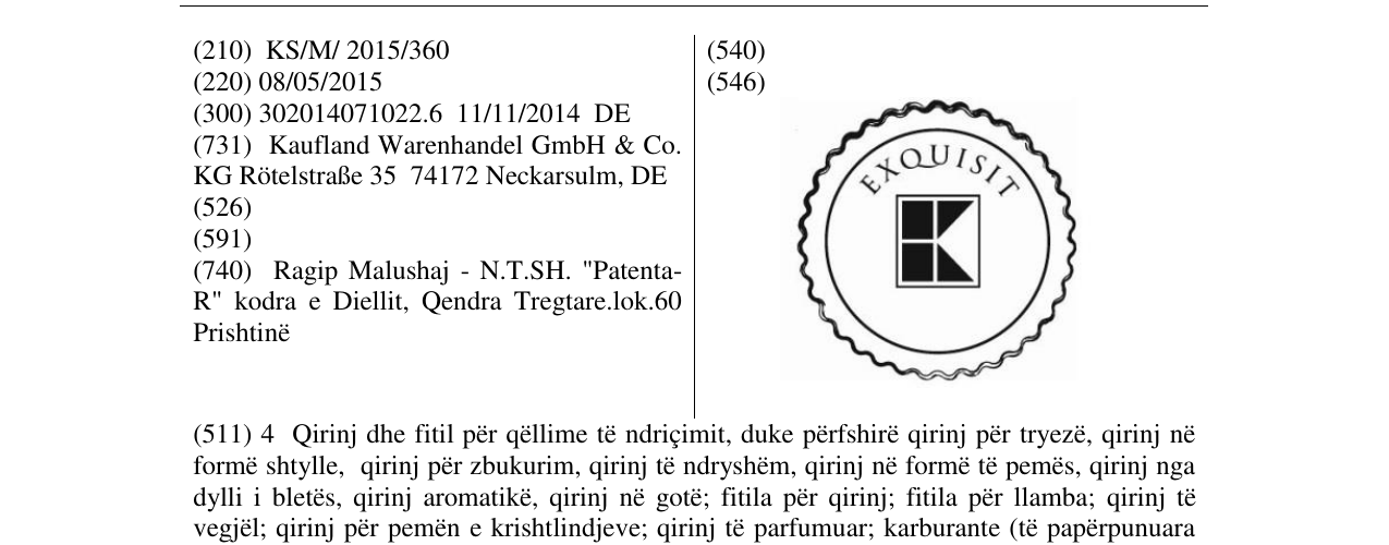 Zëri i markës EXQUISIT në buletin