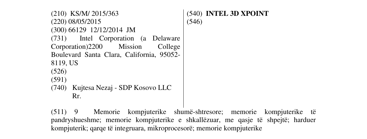 Zëri i markës INTEL 3D XPOINT në buletin