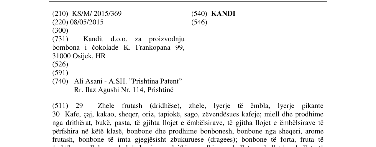 Zëri i markës KANDI në buletin