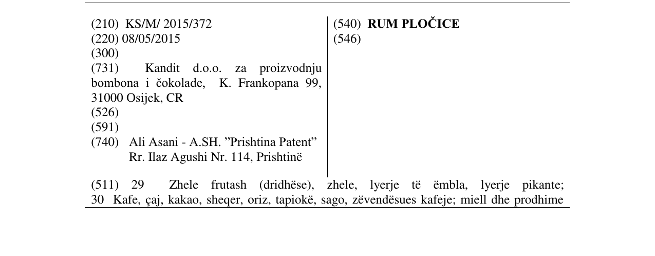 Zëri i markës RUM PLOČICE në buletin