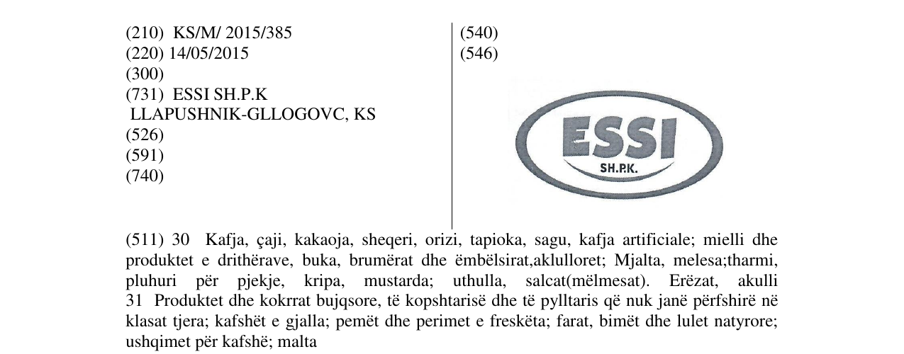Zëri i markës ESSI SH.P.K. në buletin