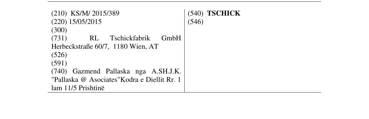 Zëri i markës TSCHICK në buletin