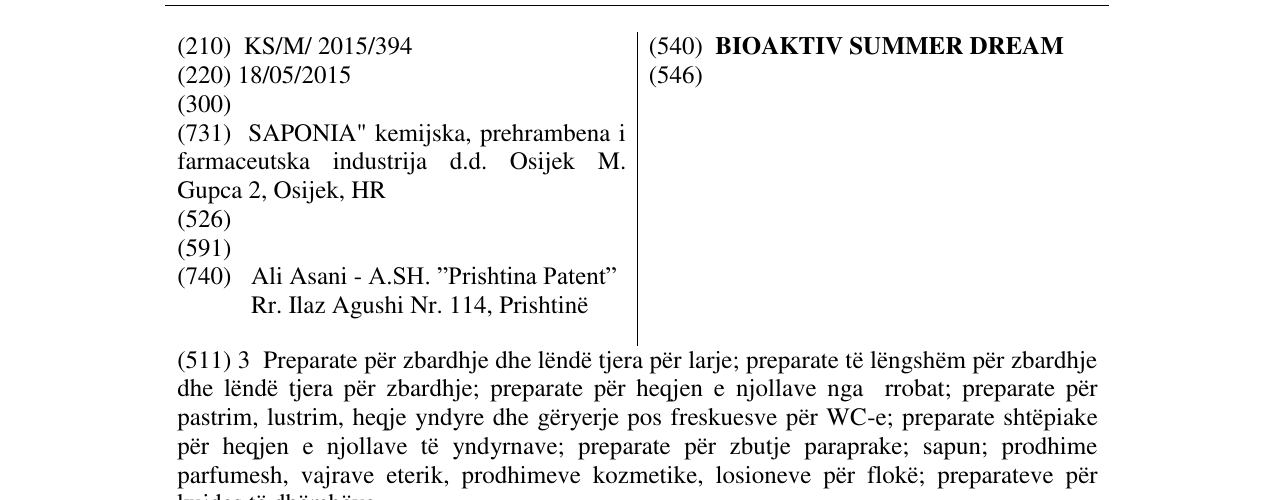 Zëri i markës BIOAKTIV SUMMER DREAM në buletin