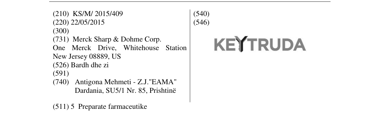Zëri i markës KEYTRUDA në buletin