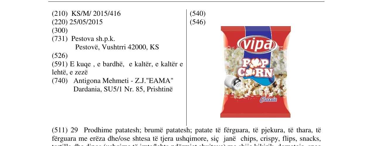 Zëri i markës vipa pop corn në buletin