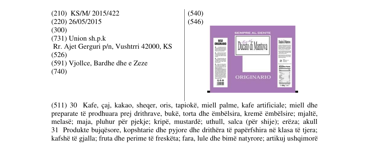 Zëri i markës Ducato di Mantova në buletin