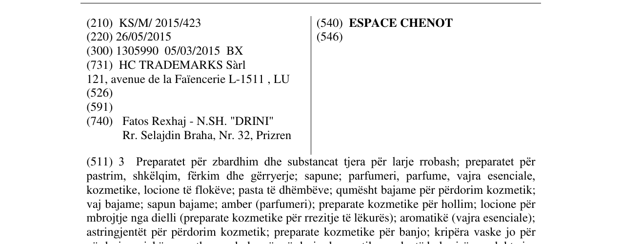 Zëri i markës ESPACE CHENOT në buletin