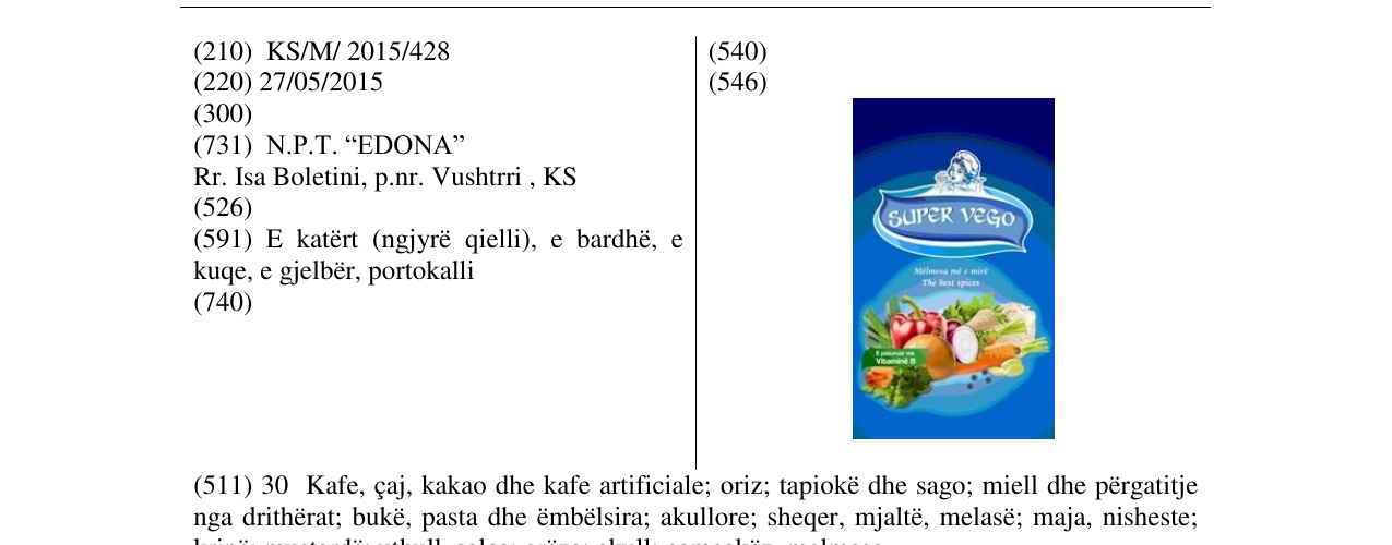 Zëri i markës SUPER VEGO në buletin
