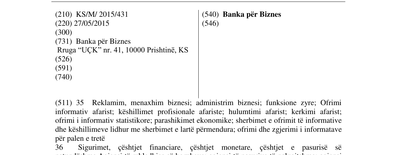 Zëri i markës Banka për Biznes në buletin