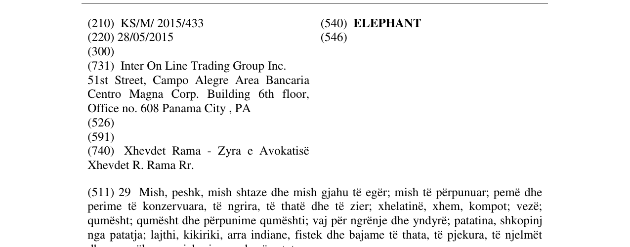 Zëri i markës ELEPHANT në buletin