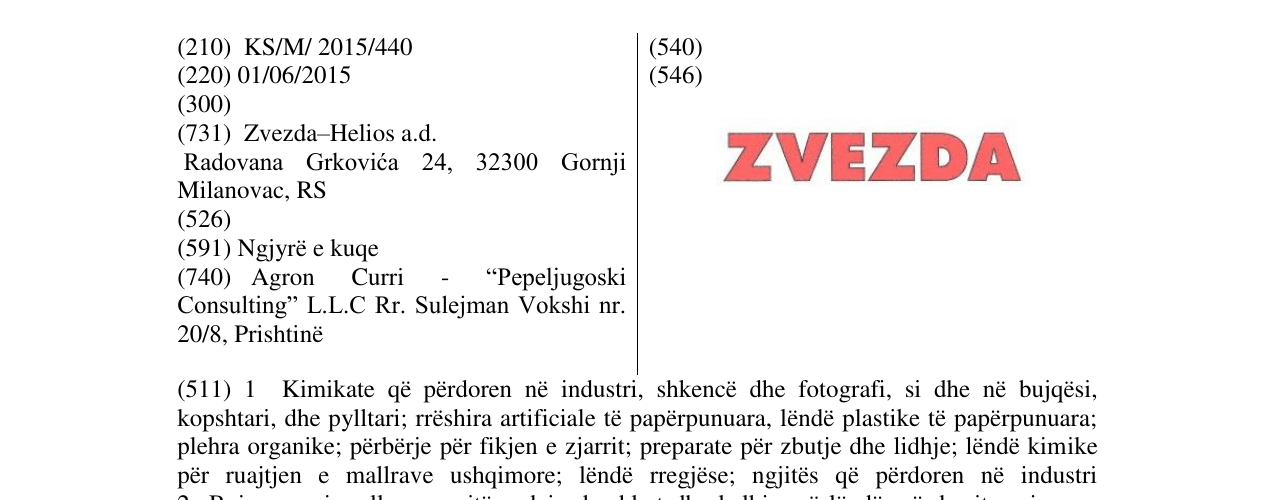 Zëri i markës ZVEZDA në buletin