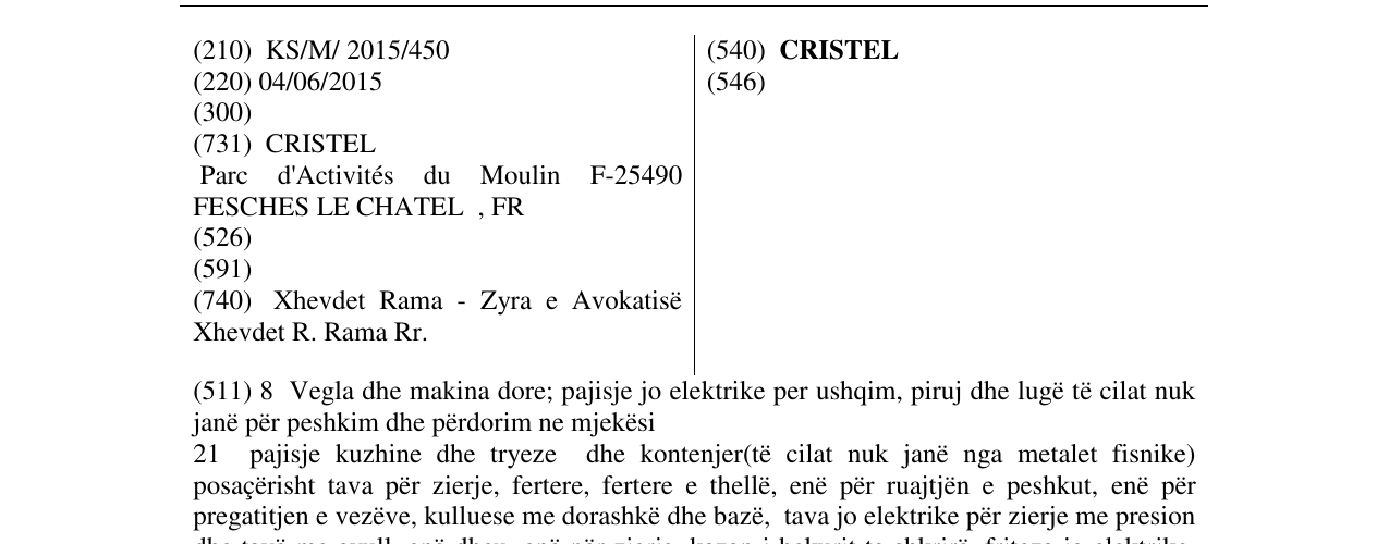 Zëri i markës CRISTEL në buletin