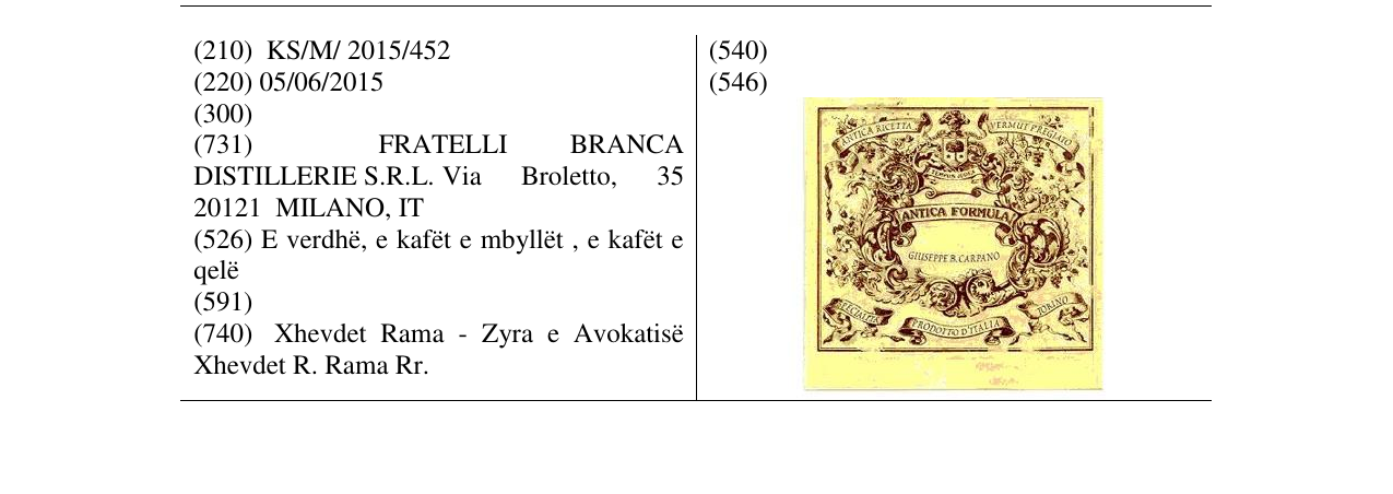 Zëri i markës antica formula në buletin
