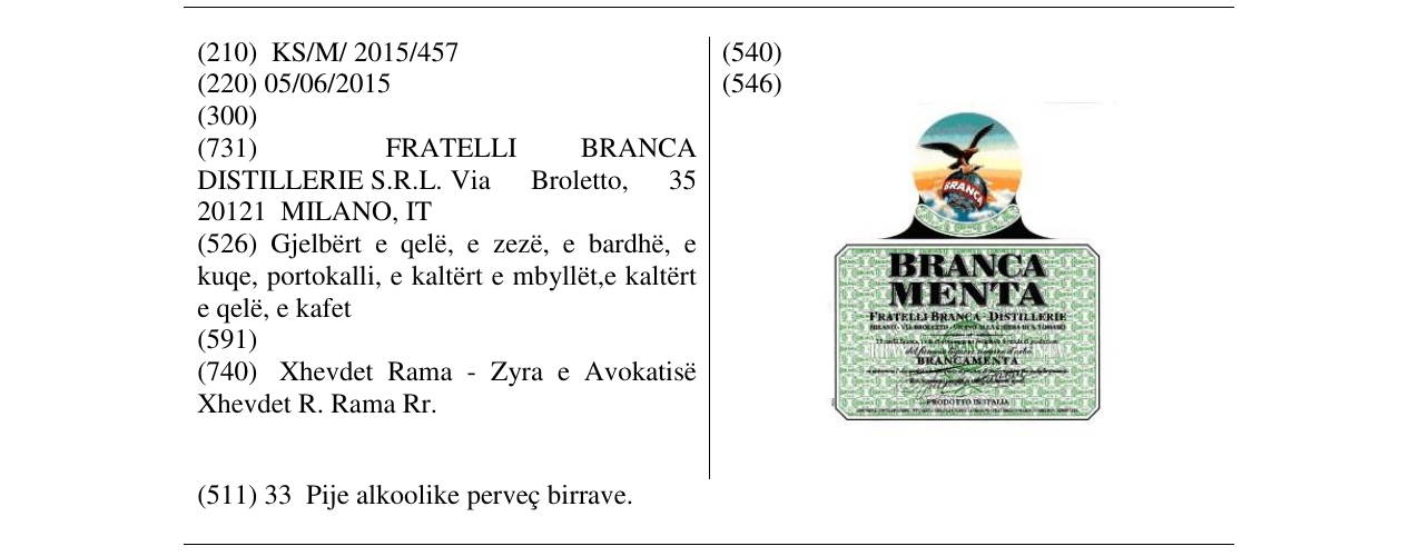 Zëri i markës BRANCA MENTA në buletin