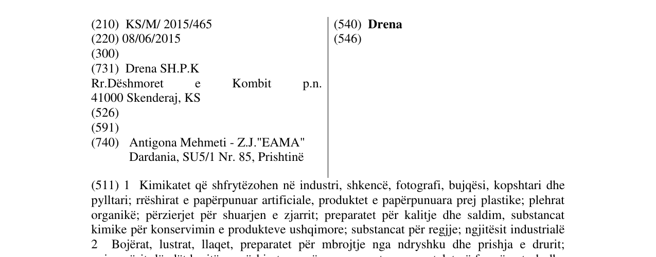 Zëri i markës Drena në buletin