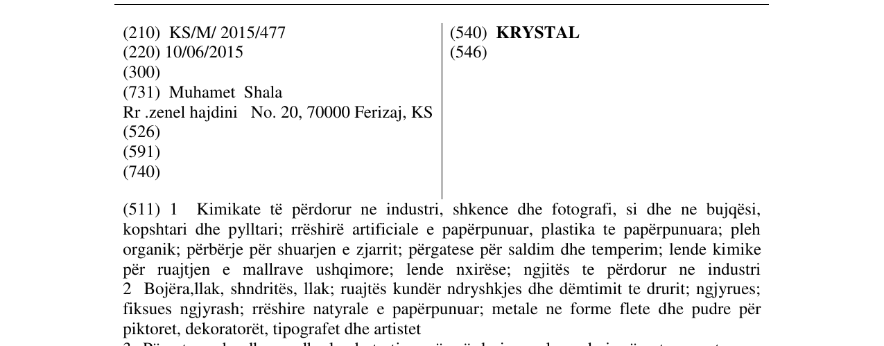 Zëri i markës KRYSTAL në buletin
