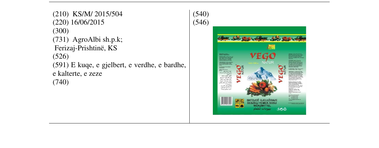 Zëri i markës VEGO në buletin
