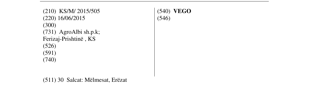 Zëri i markës VEGO në buletin