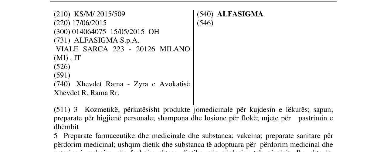 Zëri i markës ALFASIGMA në buletin