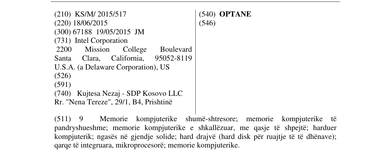 Zëri i markës OPTANE në buletin