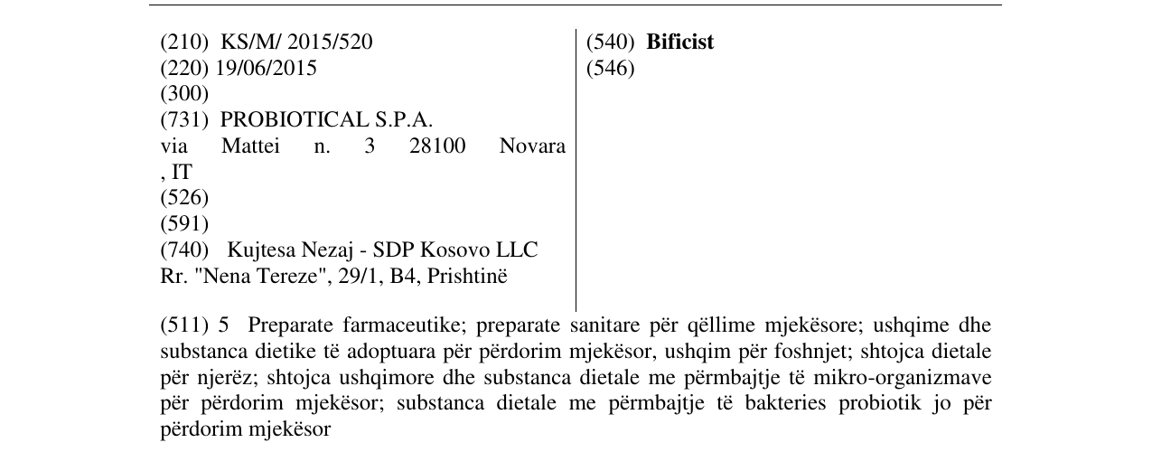 Zëri i markës Bificist në buletin