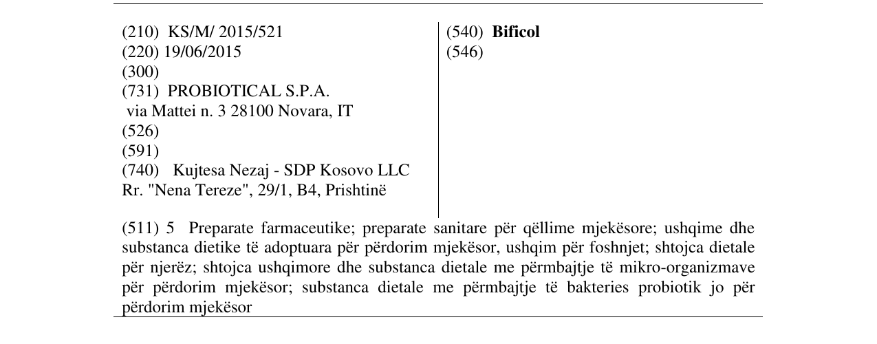 Zëri i markës Bificol në buletin