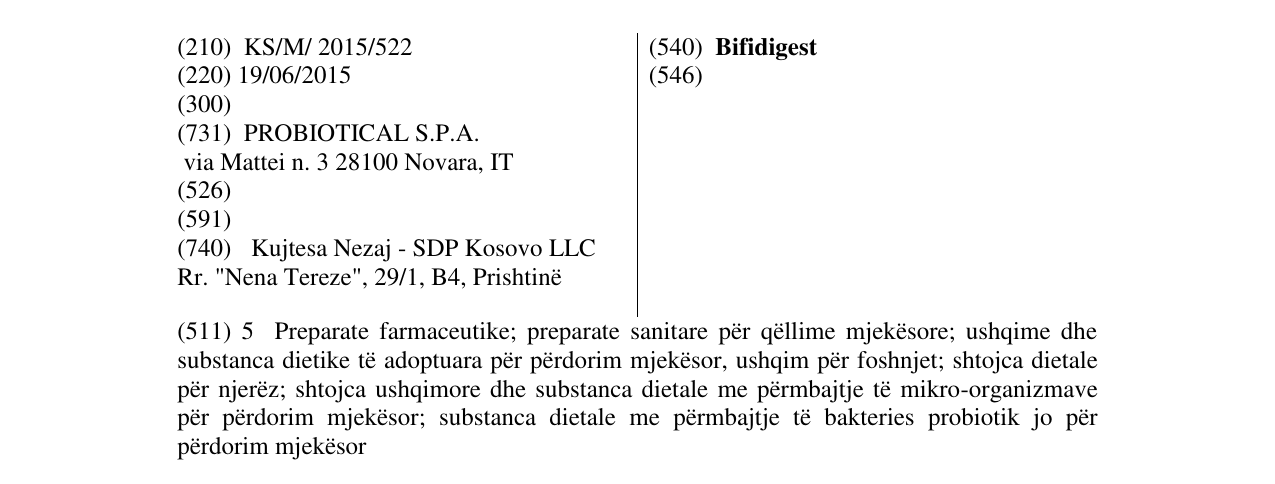Zëri i markës Bifidigest në buletin