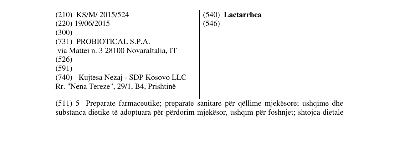 Zëri i markës Lactarrhea në buletin